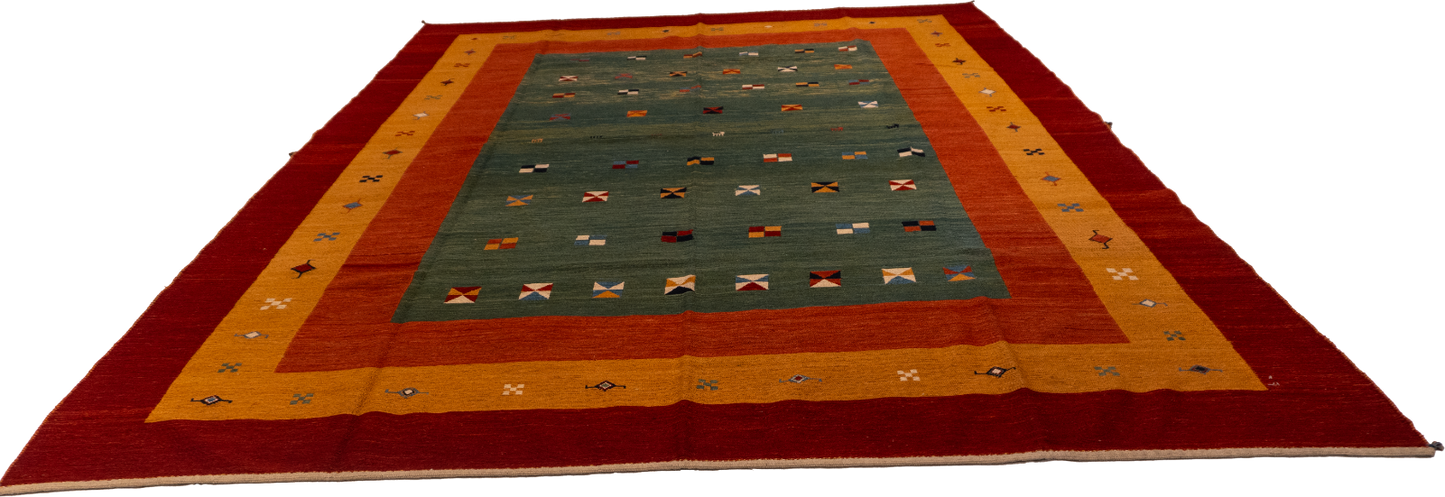 W 8.8 L 11.6 Sumak 100% Wool Hand-Woven All-Over Design - 52152