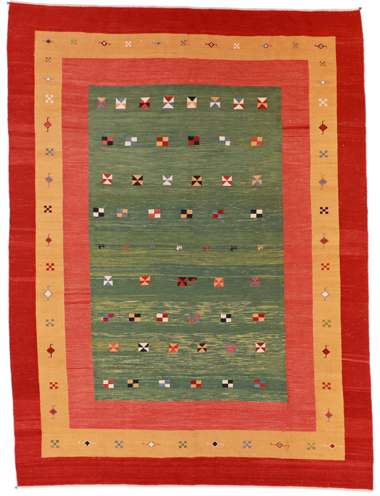 W 8.8 L 11.6 Sumak 100% Wool Hand-Woven All-Over Design - 52152