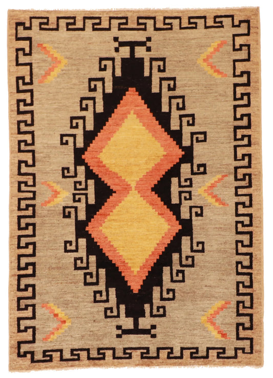 4.1 x 5.10 - Mountain Modern Wool Western Rectangle - Finest Hand-Knotted Quality Wool — 52155