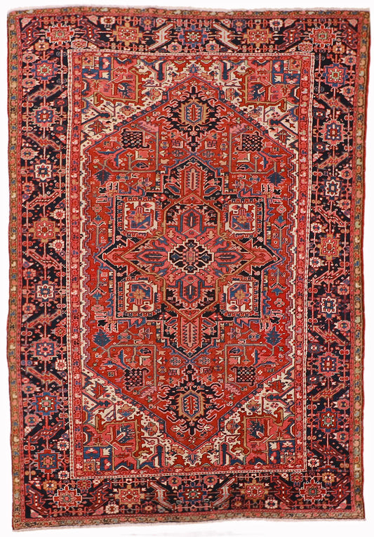 W 7.8 - L 11.2 - Serapie Fine Geometric Rectangle - Finest Hand-Knotted Quality Wool - 52194