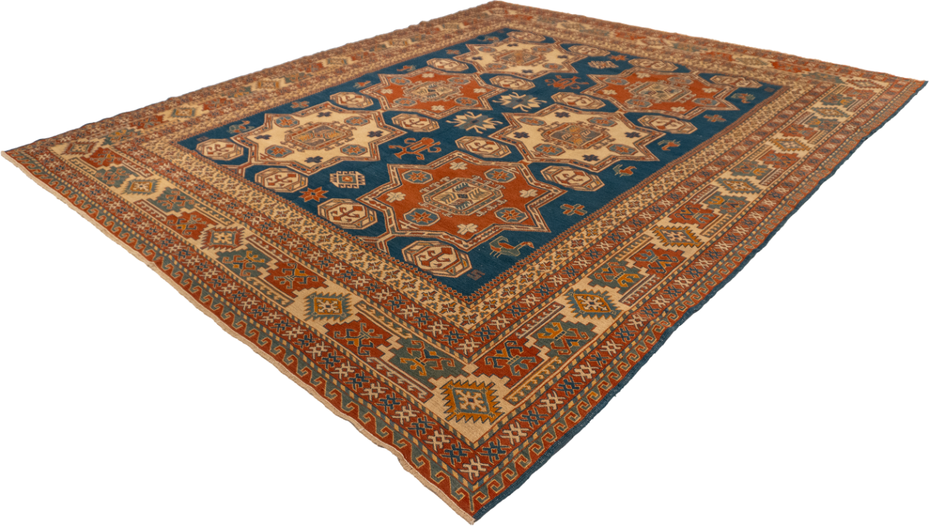 W 8.8 L 9.11 Sarouk 100% Wool Hand-Woven Geometric Design - 52485