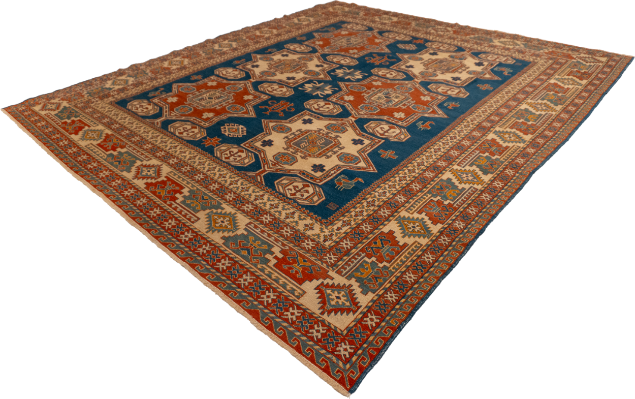 W 8.8 L 9.11 Sarouk 100% Wool Hand-Woven Geometric Design - 52485
