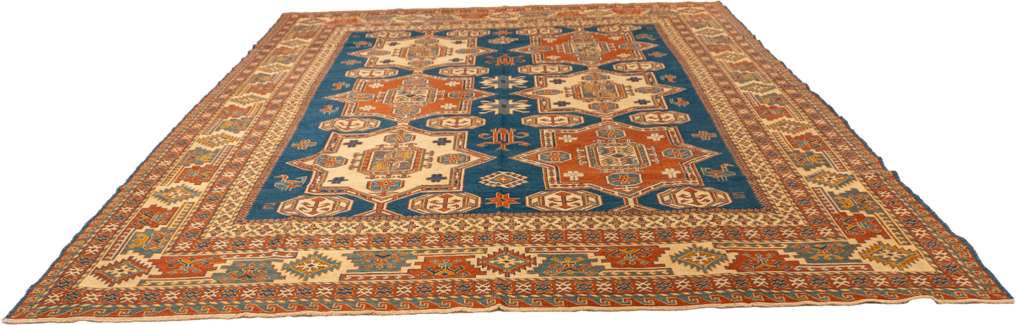 W 8.8 L 9.11 Sarouk 100% Wool Hand-Woven Geometric Design - 52485