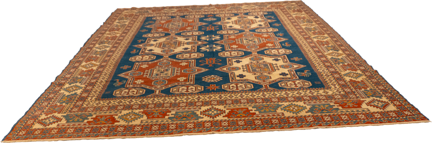 W 8.8 L 9.11 Sarouk 100% Wool Hand-Woven Geometric Design - 52485