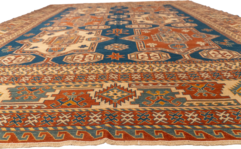 W 8.8 L 9.11 Sarouk 100% Wool Hand-Woven Geometric Design - 52485