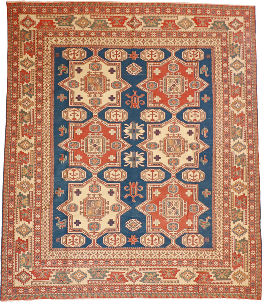 W 8.8 L 9.11 Sarouk 100% Wool Hand-Woven Geometric Design - 52485