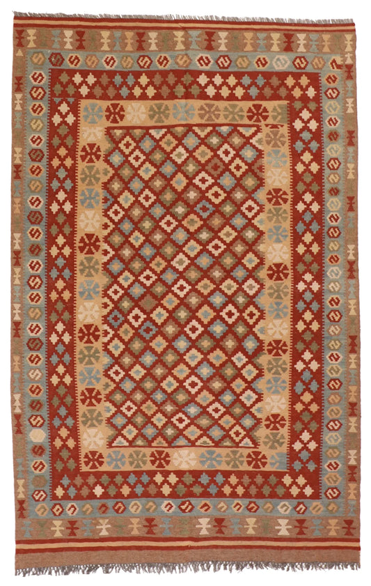 4.3 x 6.3 - Kilim Wool All Over Rectangle - Finest Hand-Knotted Quality Wool — 52560