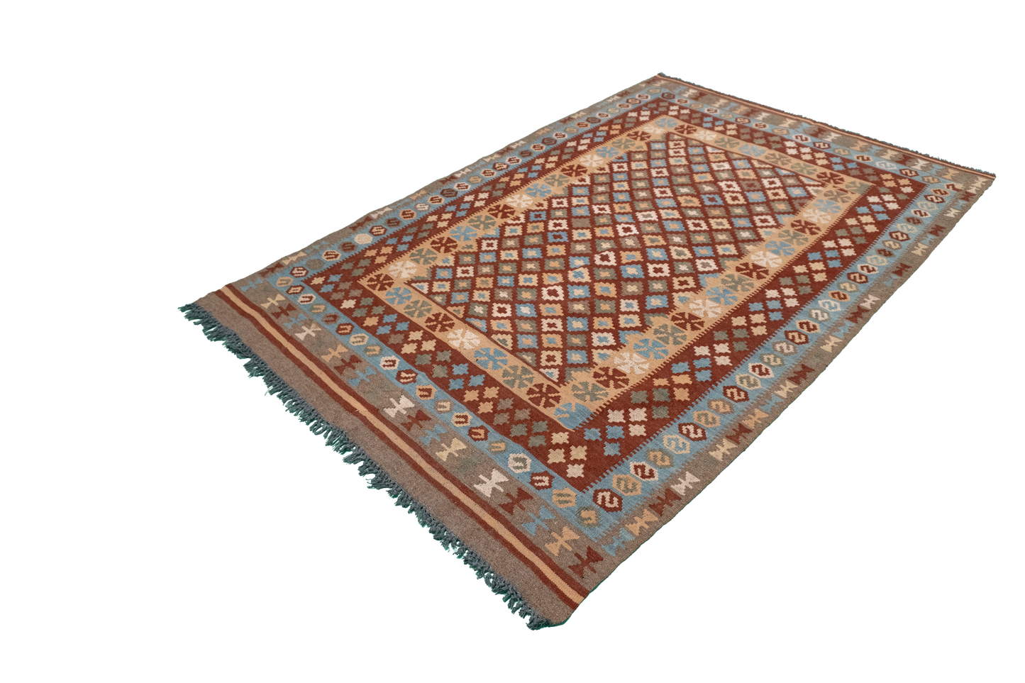 W 4.3 L 6.3 Kilim 100% Wool Hand-Woven All-Over Design - 52560
