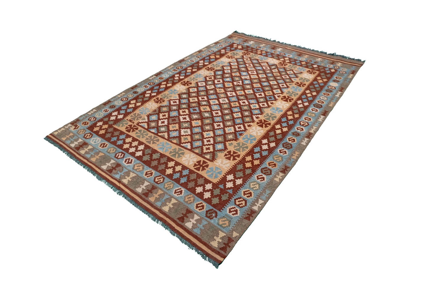 W 4.3 L 6.3 Kilim 100% Wool Hand-Woven All-Over Design - 52560