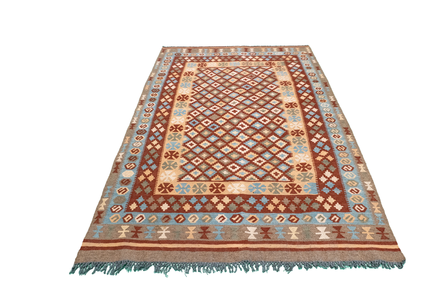 W 4.3 L 6.3 Kilim 100% Wool Hand-Woven All-Over Design - 52560