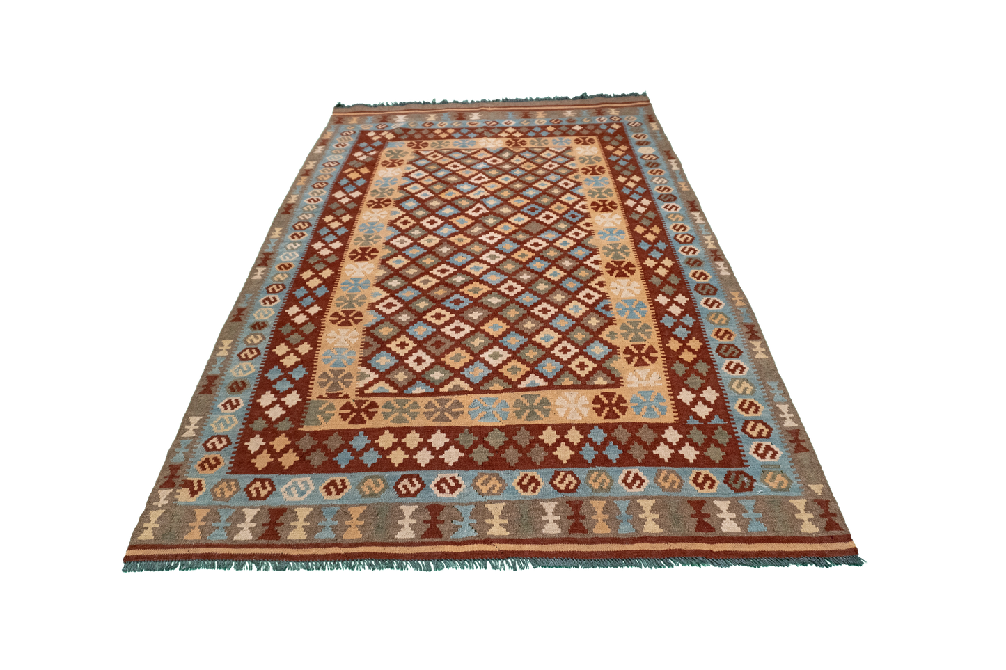 W 4.3 L 6.3 Kilim 100% Wool Hand-Woven All-Over Design - 52560