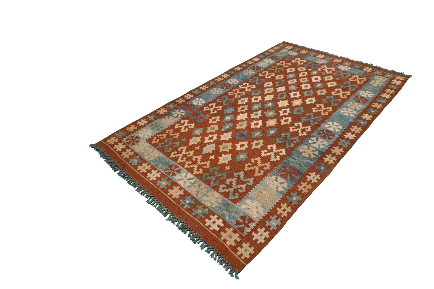 W 3.9 L 6.7 Kilim 100% Wool Hand-Woven All-Over Design - 52571