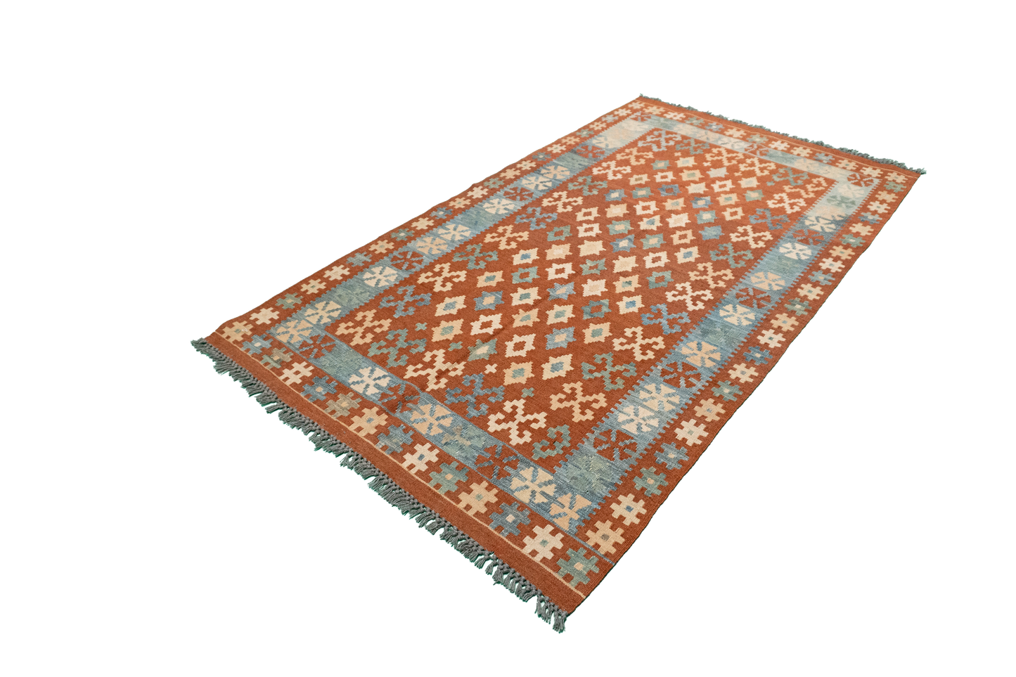 W 3.9 L 6.7 Kilim 100% Wool Hand-Woven All-Over Design - 52571