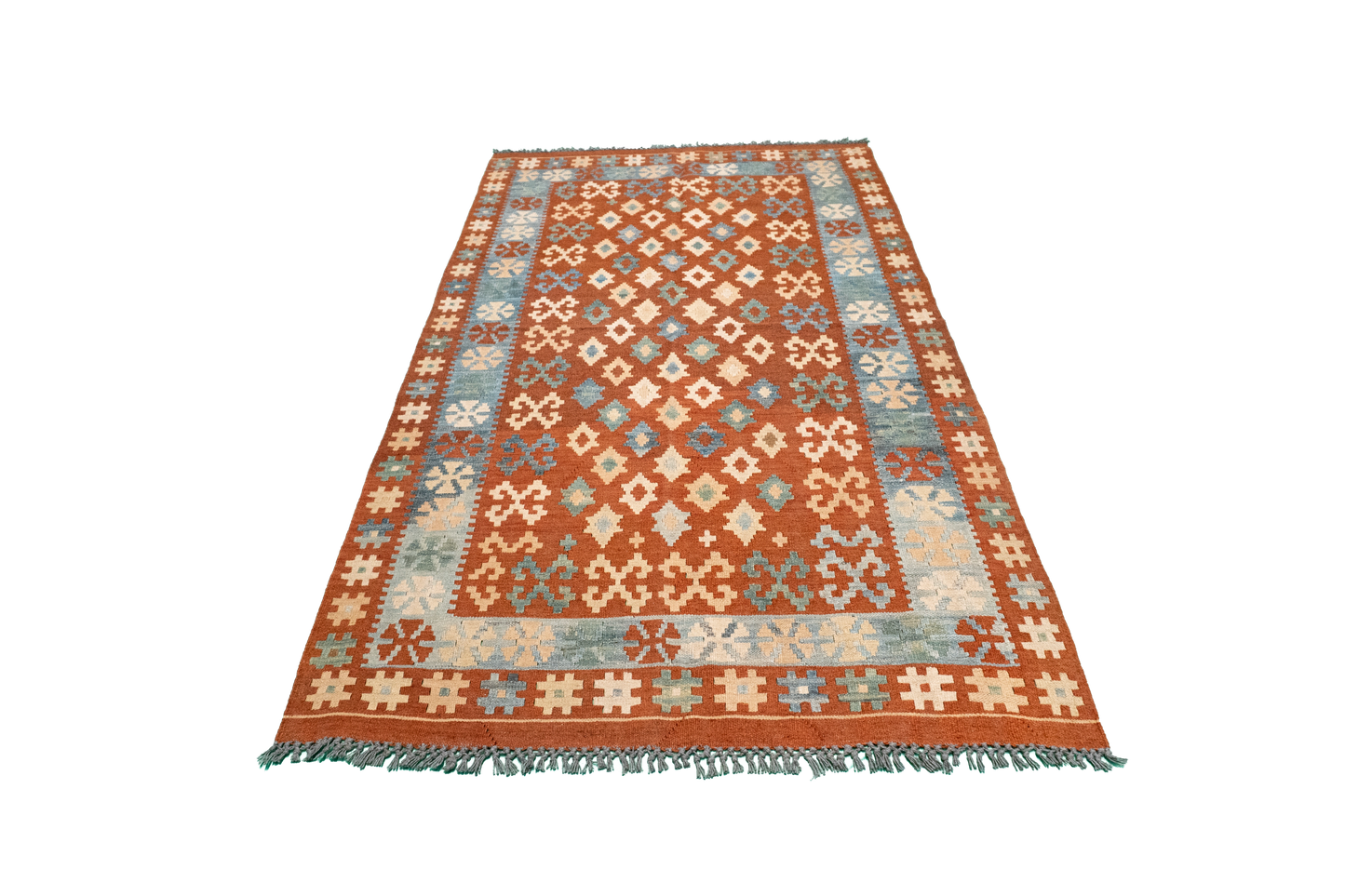 W 3.9 L 6.7 Kilim 100% Wool Hand-Woven All-Over Design - 52571
