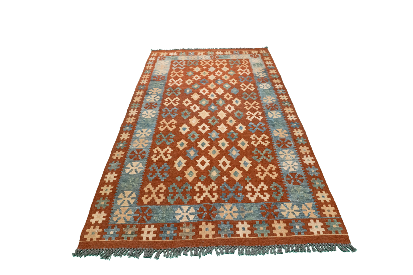 W 3.9 L 6.7 Kilim 100% Wool Hand-Woven All-Over Design - 52571