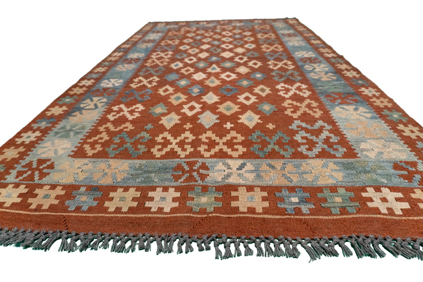 W 3.9 L 6.7 Kilim 100% Wool Hand-Woven All-Over Design - 52571