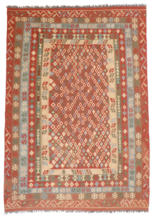 6.8 x 9.4 - Kilim Wool All Over Rectangle - Finest Hand-Knotted Quality Wool — 52575