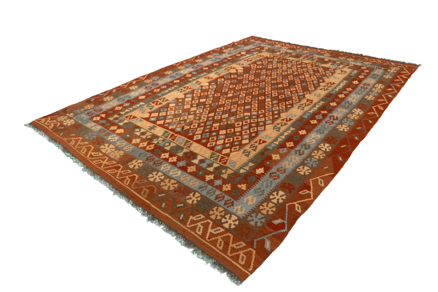 W 6.8 L 9.4 Kilim 100% Wool Hand-Woven All-Over Design - 52575
