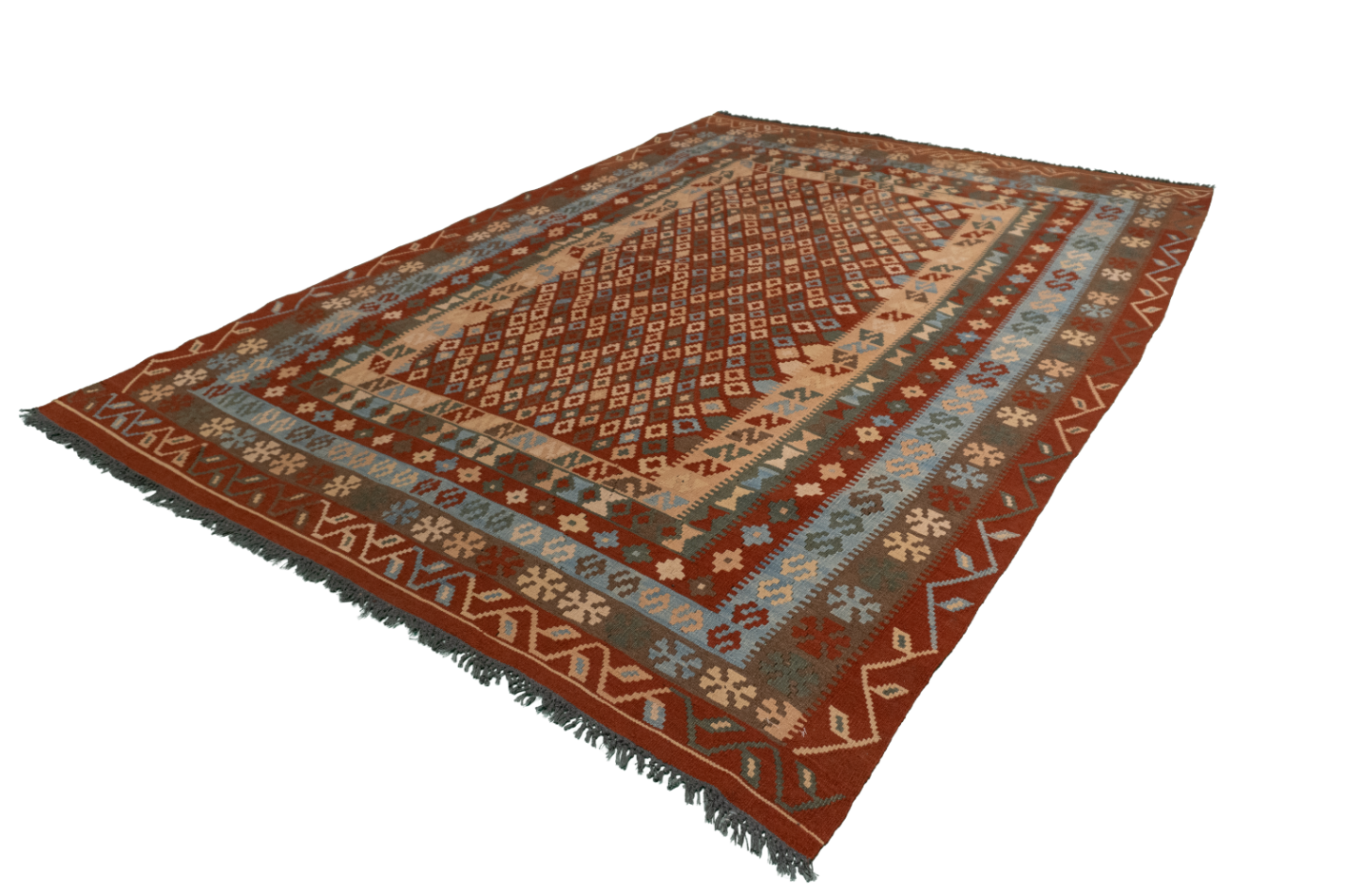 W 6.8 L 9.4 Kilim 100% Wool Hand-Woven All-Over Design - 52575