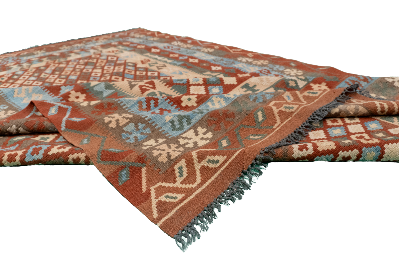 W 6.8 L 9.4 Kilim 100% Wool Hand-Woven All-Over Design - 52575