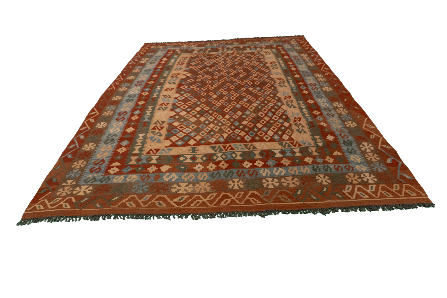W 6.8 L 9.4 Kilim 100% Wool Hand-Woven All-Over Design - 52575