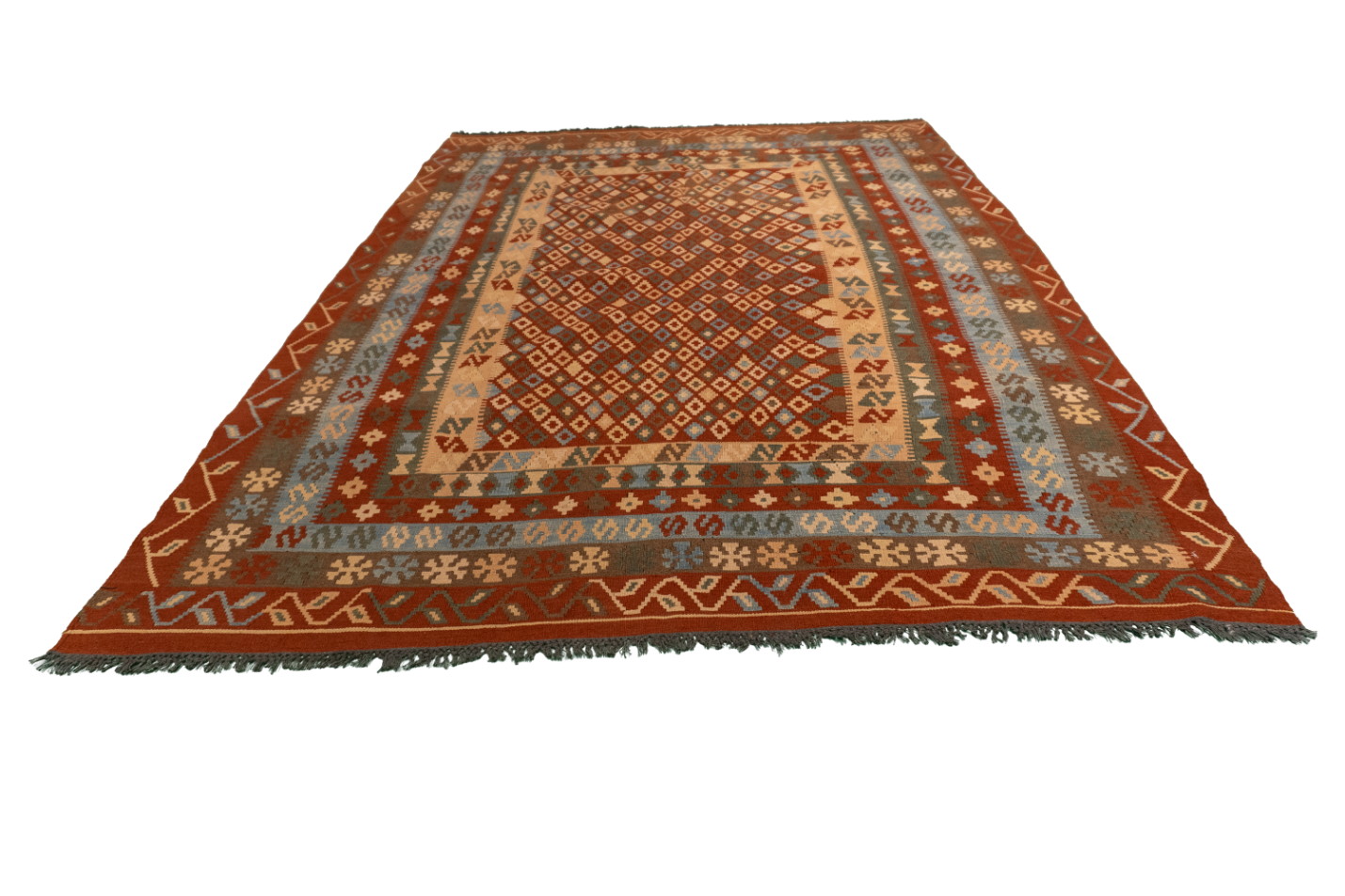 W 6.8 L 9.4 Kilim 100% Wool Hand-Woven All-Over Design - 52575
