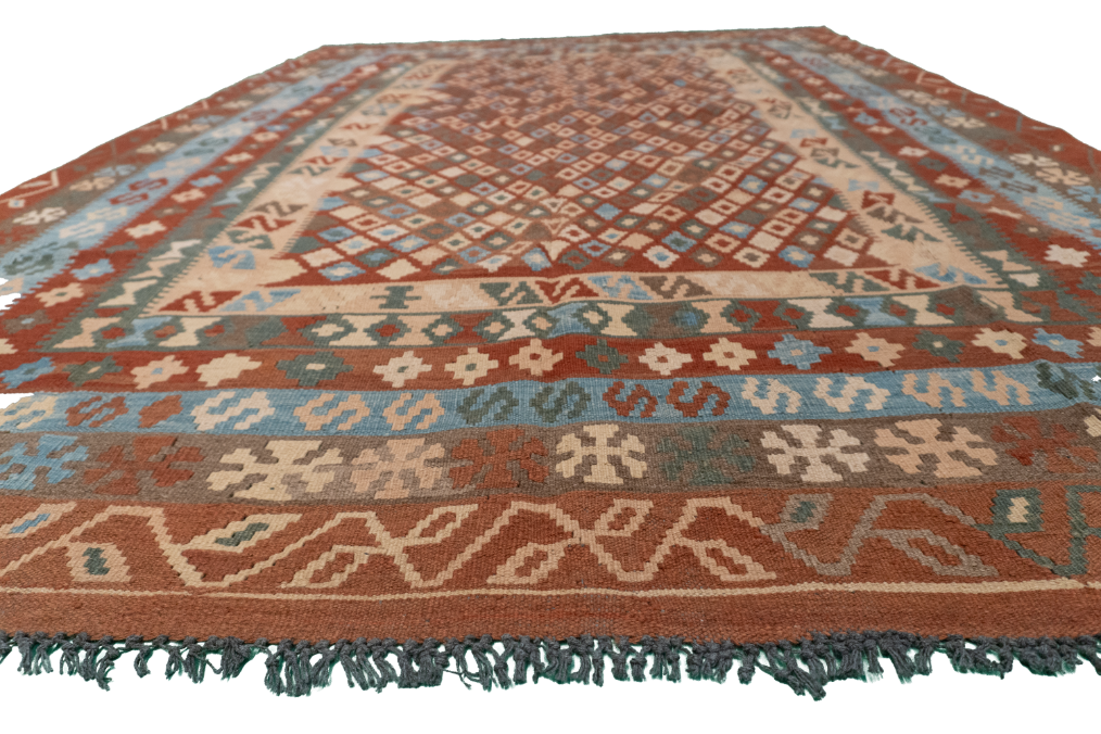 W 6.8 L 9.4 Kilim 100% Wool Hand-Woven All-Over Design - 52575
