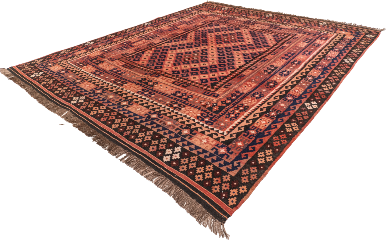 W 8.7 L 10.5 Kilim 100% Wool Hand-Woven All-Over Design - 52987