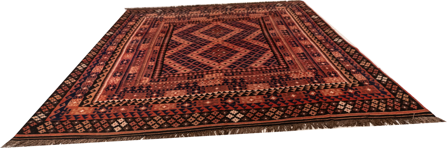W 8.7 L 10.5 Kilim 100% Wool Hand-Woven All-Over Design - 52987