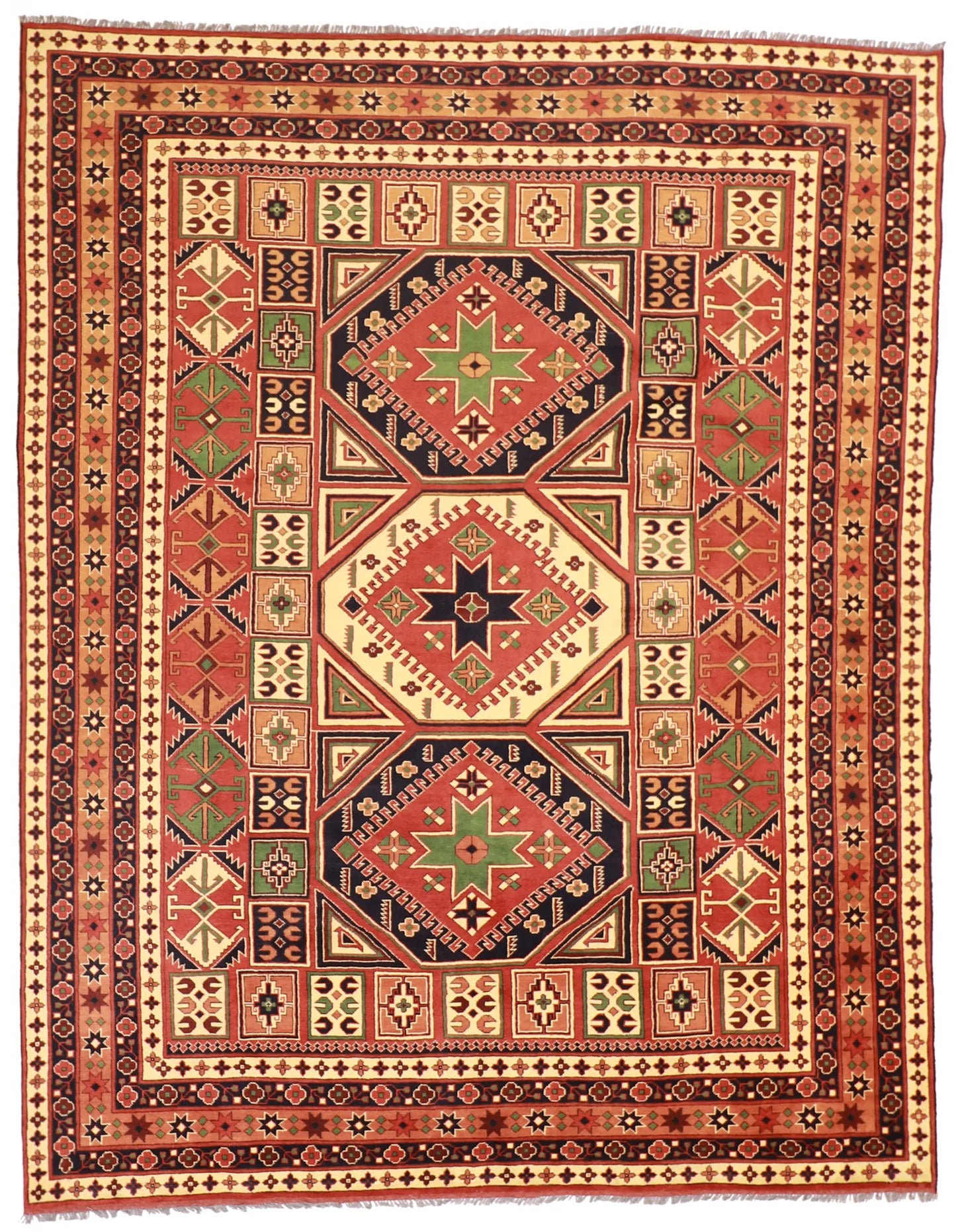 8x10 - Jozan Fine/Wool Geometric Rectangle - Hand Knotted Rug — 53002