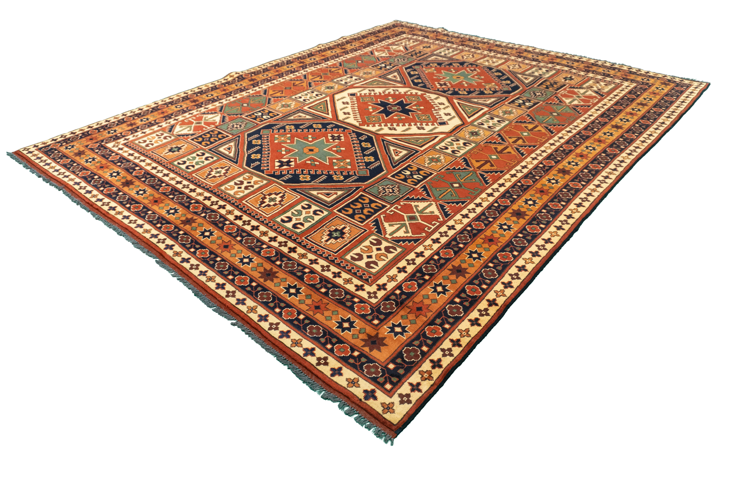 W 7.8 L 9.9 Jozan 100% Wool Hand-Woven Geometric Design - 53002