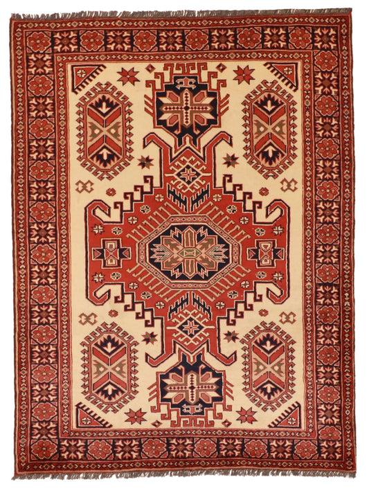 4.2 x 5.8 - Ahar Wool Traditional Rectangle - Finest Hand-Knotted Quality Wool — 53008