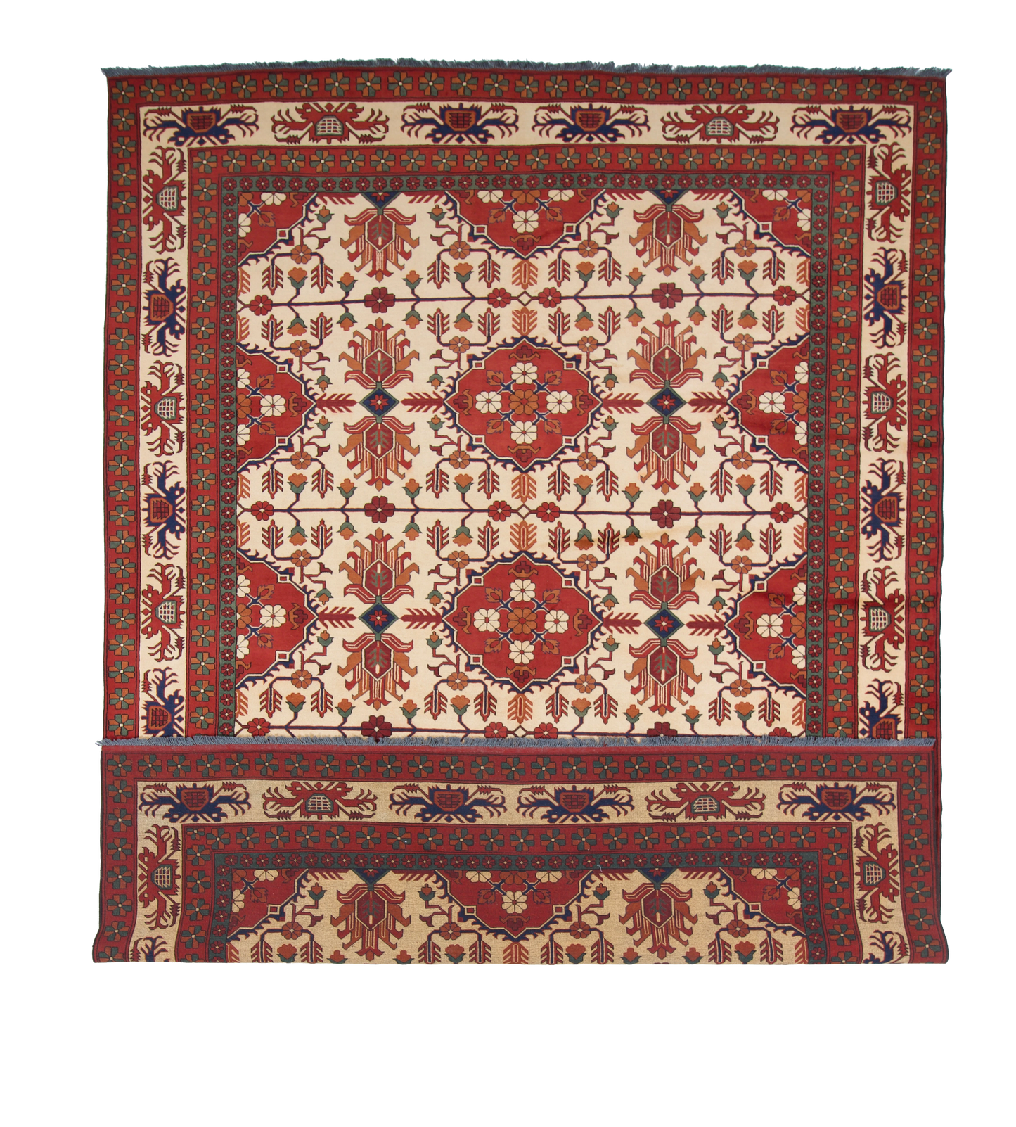 W 10 L 13.6 Mahal 100% Wool Hand-Woven Geometric Design - 53013