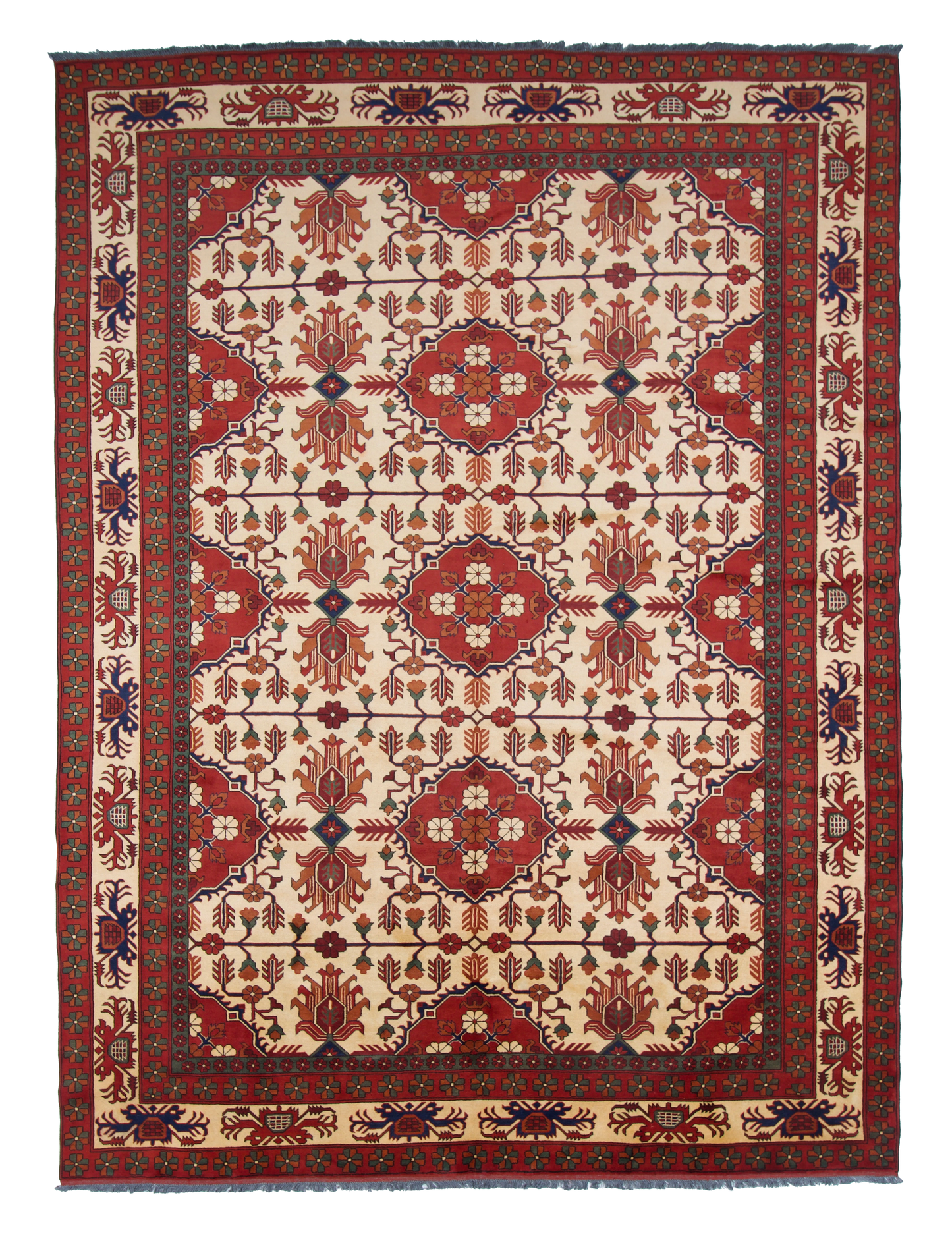 W 10 L 13.6 Mahal 100% Wool Hand-Woven Geometric Design - 53013