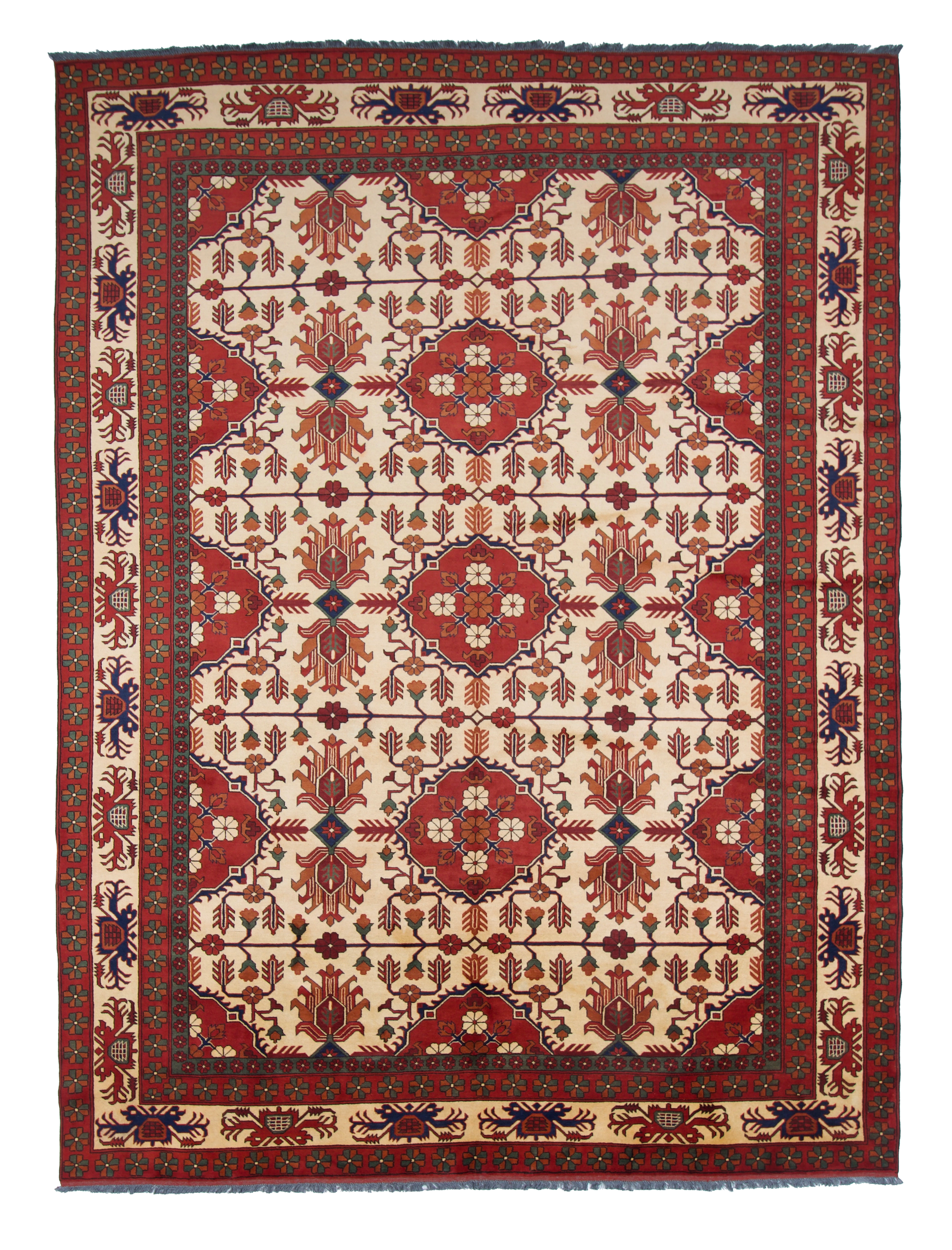 W 10 L 13.6 Mahal 100% Wool Hand-Woven Geometric Design - 53013