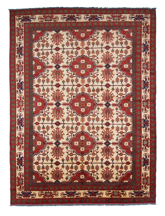 W 10 L 13.6 Mahal 100% Wool Hand-Woven Geometric Design - 53013
