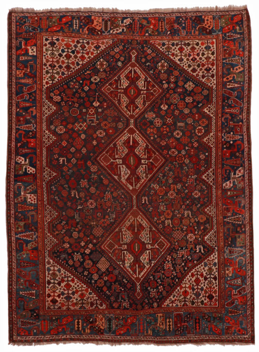 5.2 x 6.11 - Qashqai Wool Traditional Rectangle - Finest Hand-Knotted Quality Wool — 53146