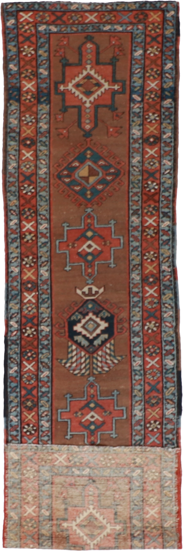 W 2.10 L 10.8 Bakshiesh Antique Runner 100% Wool Hand-Woven Geometric Design - 53153
