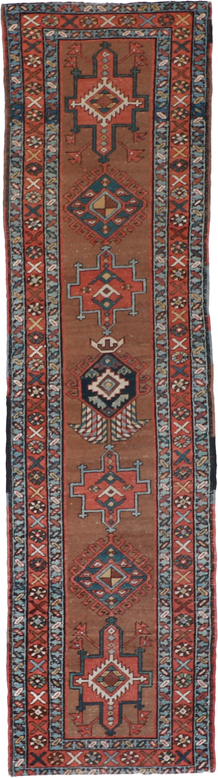 W 2.10 L 10.8 Bakshiesh Antique Runner 100% Wool Hand-Woven Geometric Design - 53153