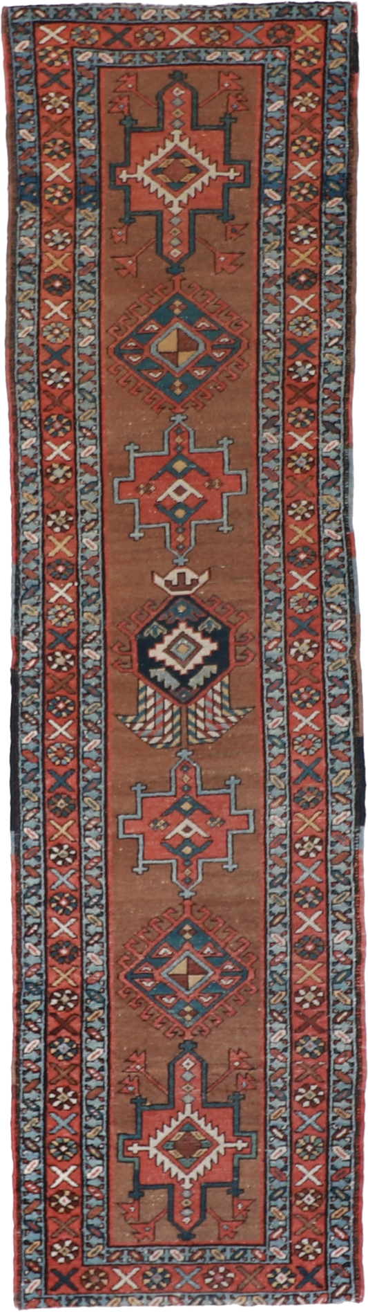 W 2.10 L 10.8 Bakshiesh Antique Runner 100% Wool Hand-Woven Geometric Design - 53153