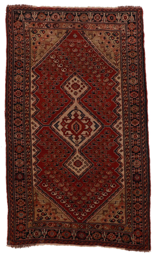 3.8 x 6.1 - Qashqai Wool Traditional Rectangle - Finest Hand-Knotted Quality Wool — 53155
