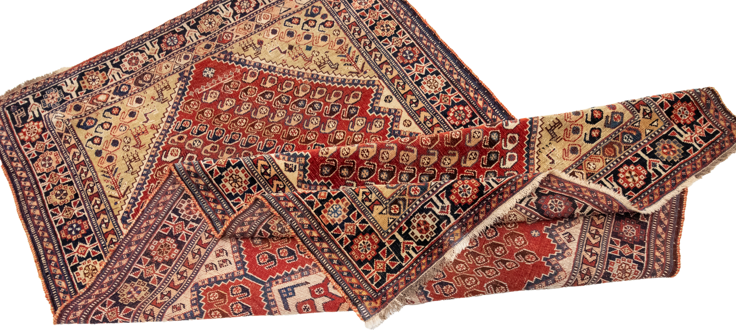 W 3.8 L 6.1 Gashgaie Antique 100% Wool Hand-Woven All-Over Design - 53155