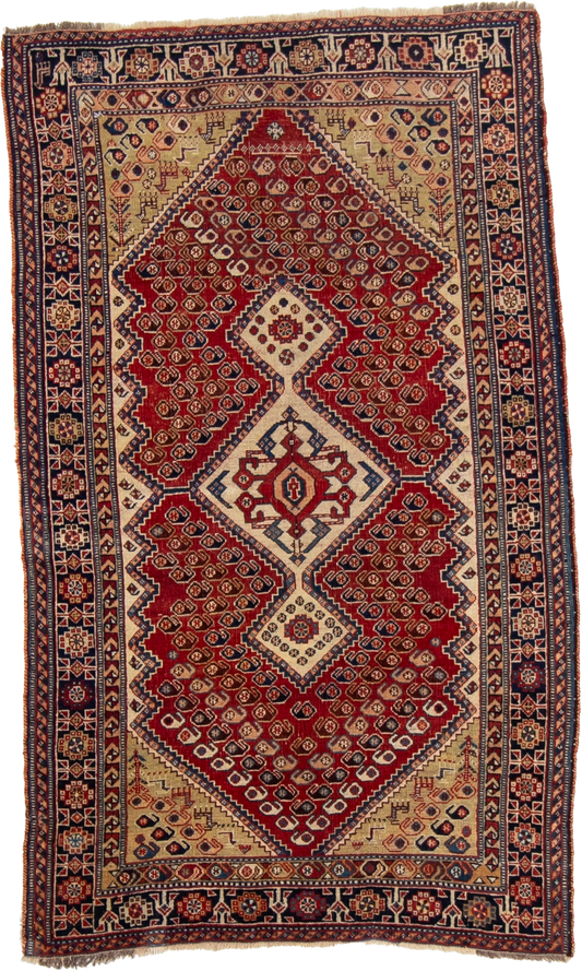 W 3.8 L 6.1 Gashgaie Antique 100% Wool Hand-Woven All-Over Design - 53155