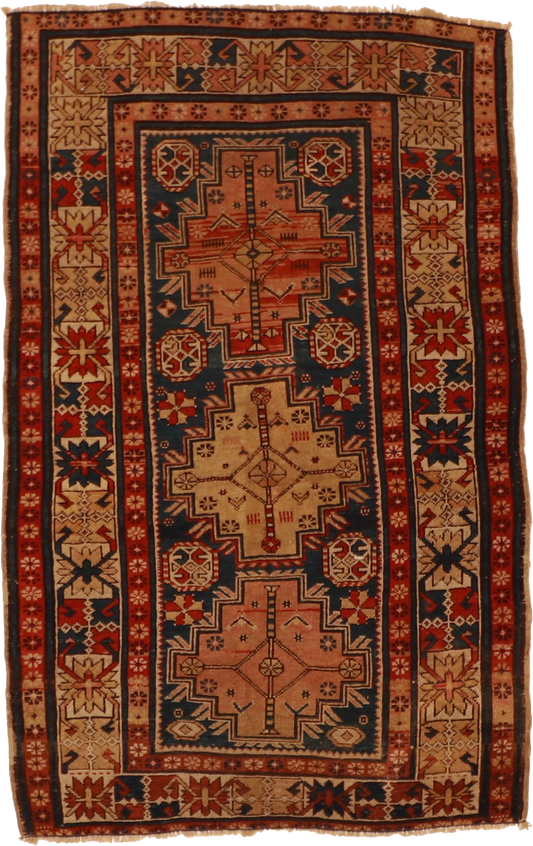 W 3.7 L 5.7 Kazak Antique 100% Wool Hand-Woven All-Over Design - 53158