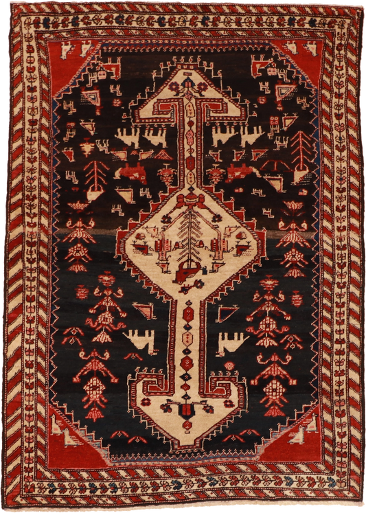 W 4.5 L 6.2 Bakhtiarie Antique 100% Wool Hand-Woven All-Over Design - 53197