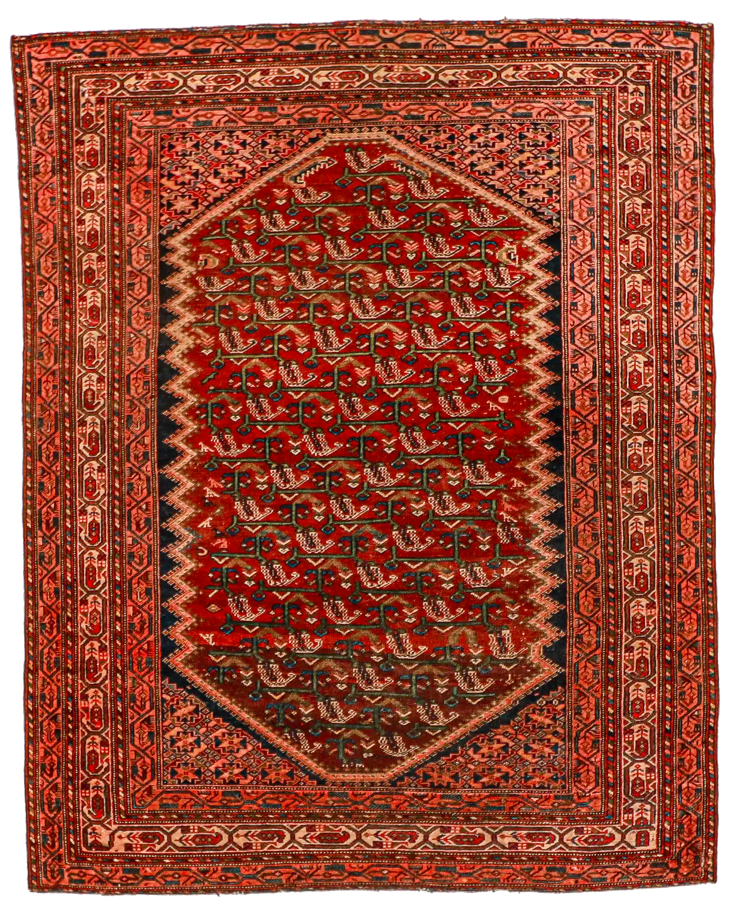 W 4.1 L 6.2 Malayer Antique 100% Wool Hand-Woven Geometric Design - 53198