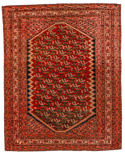 W 4.1 L 6.2 Malayer Antique 100% Wool Hand-Woven Geometric Design - 53198