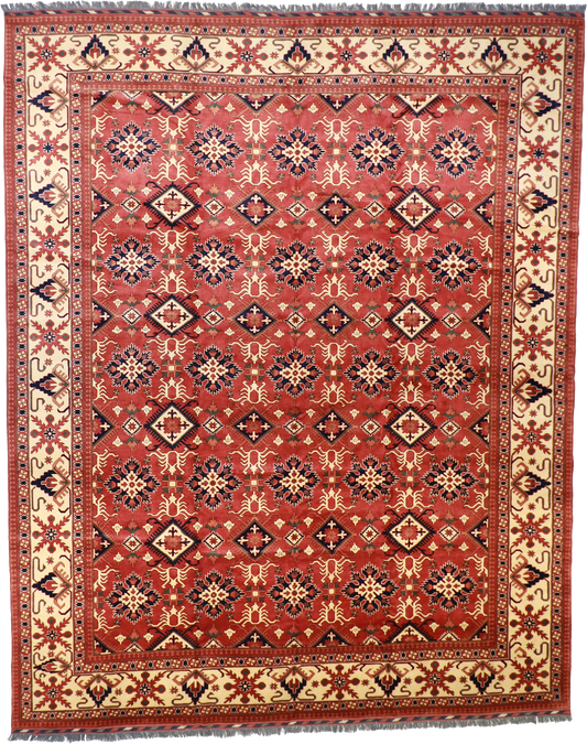 W 13.1 L 16.2 Gashgai 100% Wool Hand-Woven Geometric Design - 53526
