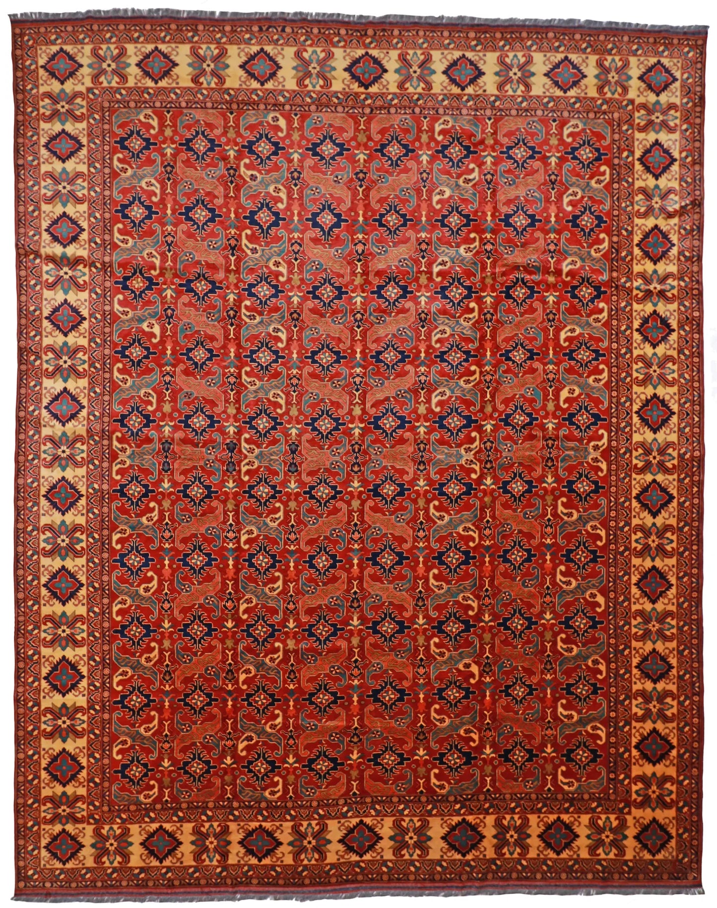 Oversized - Zanjan Fine Geometric Rectangle - Finest Hand-Knotted Quality Wool — 53528