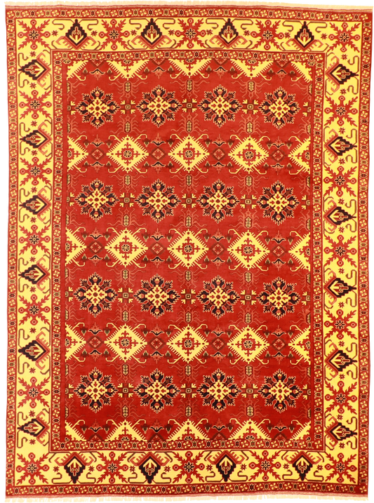 W 10 L 13.3 Kazak 100% Wool Hand-Woven Geometric Design - 53533